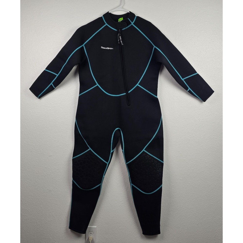 SeaSkin 4XL Full Wetsuit Black Blue Neoprene Front Zip Surf Dive Swimsuit Adult
